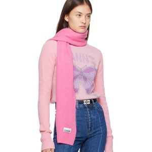GANNI Alpaca/Wool Blend Logo Scarf in Wild Orchid Pink